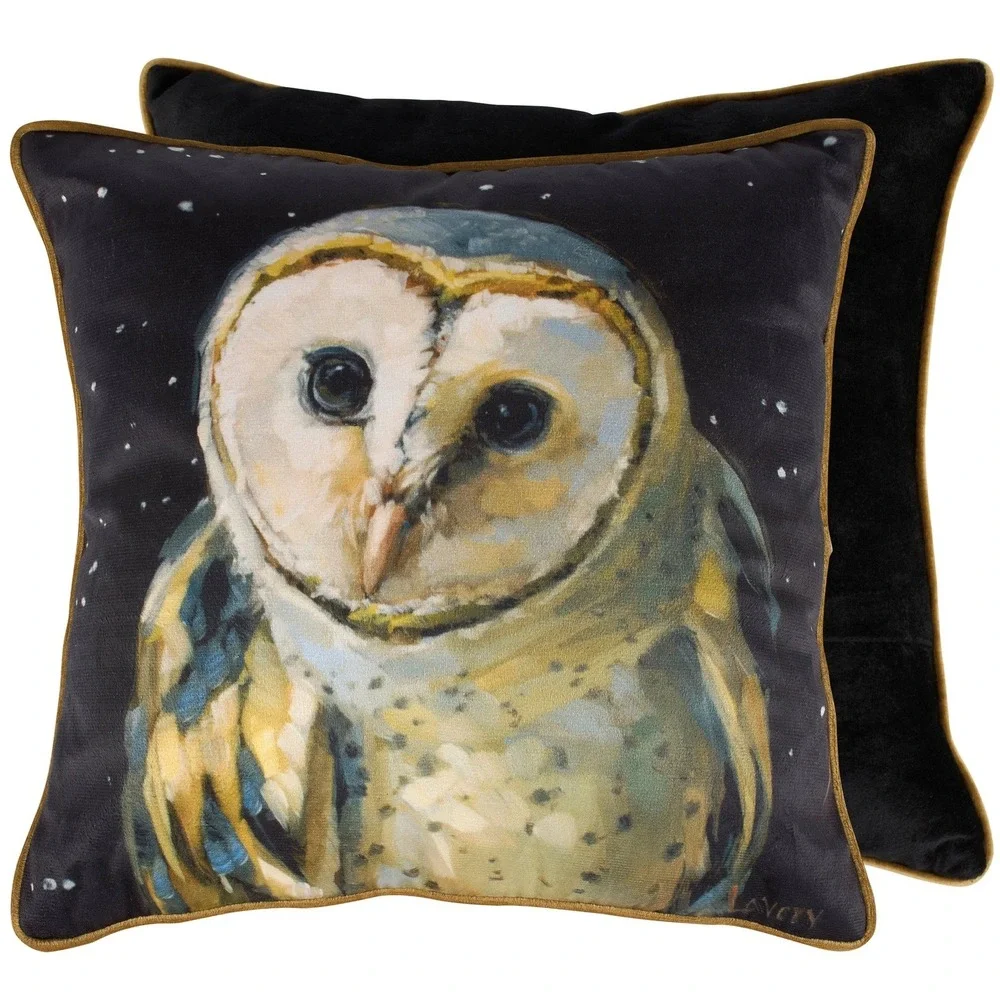 New Unused Barn Owl Velvet Throw Pillow Dark Academia Decor Library Dark Cottage